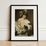 Bacchus - Caravaggio Art Print / Canvas Black-framed Classical Painting Figure Adorned Flowers Roman Studio Model, Companion Mario Minniti,
