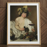 Bacchus - Caravaggio Art Print / Canvas Framed Reproduction Classical Painting Figure Adorned Grape Leaves Roman Studio Model, Companion