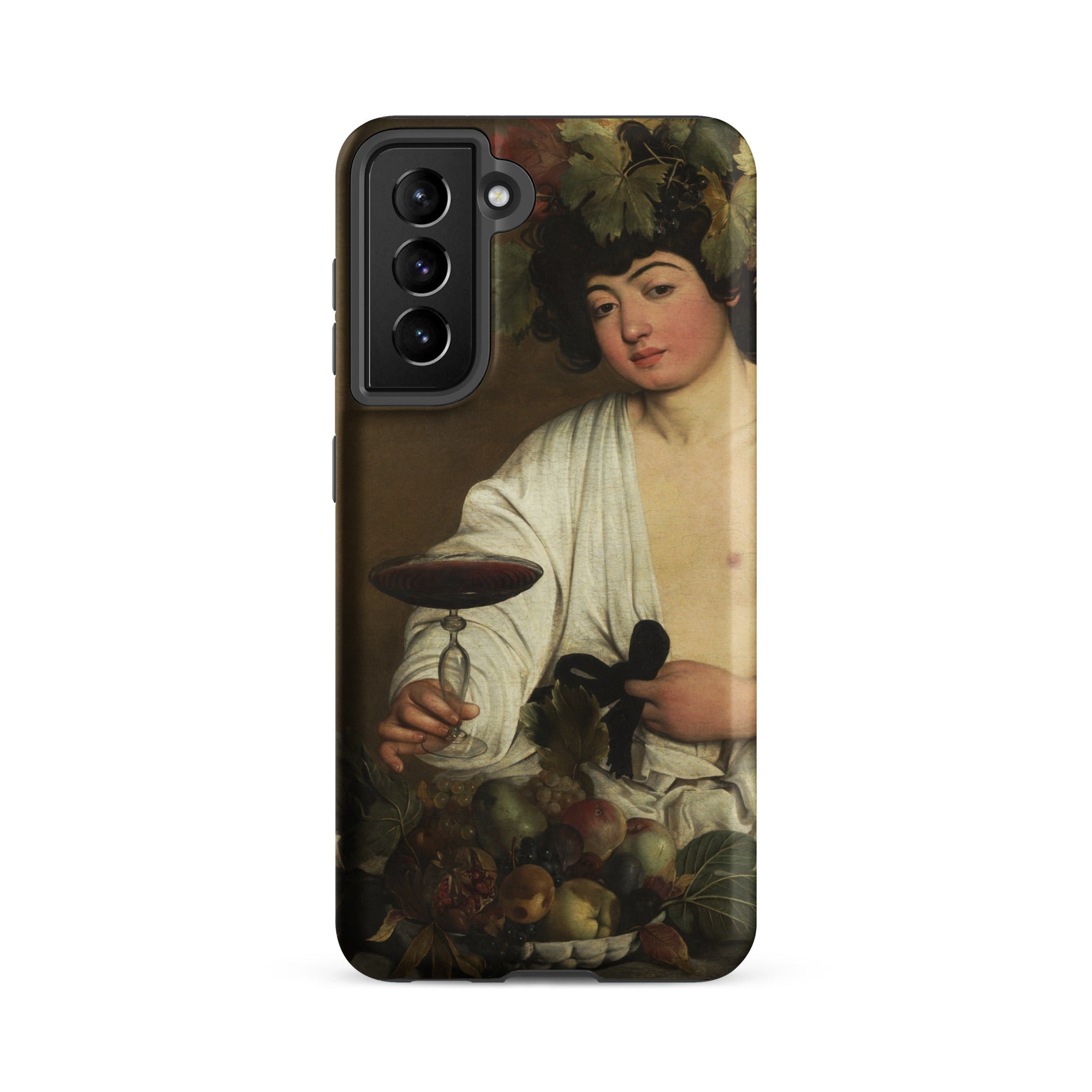 Bacchus Caravaggio Baroque God Samsung Case, Galaxy S21 Fe / Matte, Black Smartphone Case Classical Painting Bacchus Fruit Basket