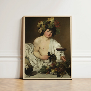 Bacchus - Caravaggio Roman Wine God Art Print / Canvas Framed Reproduction Classical Painting Woman Dark Hair Adorned Studio Model,