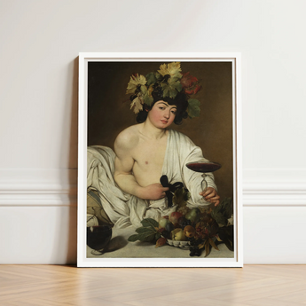 Bacchus - Caravaggio Roman Wine God Art Print / Canvas White-framed Reproduction Classical Painting Domenico Ghirlandaio Young Studio