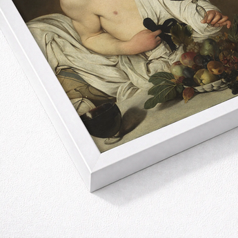Bacchus - Caravaggio Roman Wine God Art Print / Canvas White Framed Classical Painting Muscular Figure Studio Model, Companion Mario