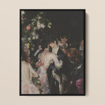 Backstage Bandits - Queer Fashion Fever Dream Framed Canvas, 12x16’’ / 31x41cm / Black Floating Frame, Impressionistic Painting Dancers