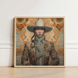 Framed Portrait Person Wide-brimmed Hat Floral-patterned Jacket Set Gay Chinese Cowboy, Art, Vintage