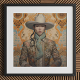 Baihu - Gay Chinese Cowboy Art Print / Canvas Beige Cowboy Hat Blue Tassel Floral Patterned Jacket Gay Chinese Cowboy, Art, Vintage