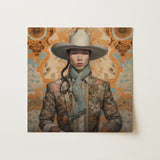 Baihu - Gay Chinese Cowboy Art Print / Canvas Square Canvas Painting Person Wide-brimmed Beige Hat Floral-patterned Gay Chinese Cowboy,