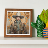 Baihu - Gay Chinese Cowboy Art Print, Framed Portrait Photograph Wide-brimmed Hat Scarf Camouflage Jacket