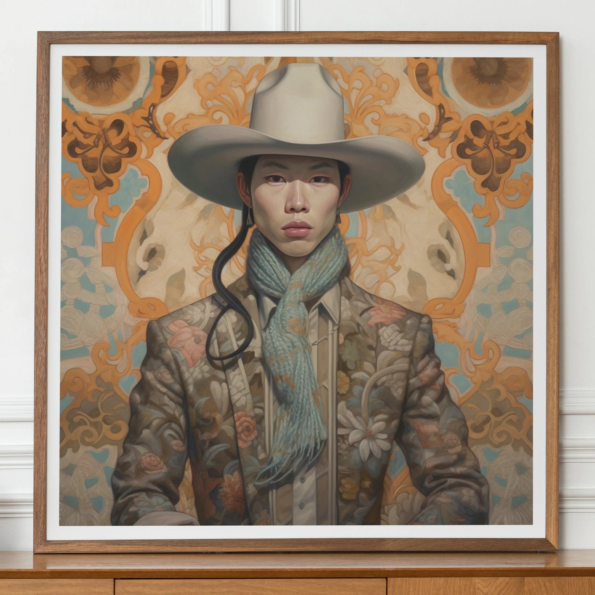 Baihu - Gay Chinese Cowboy Art Print - Gaysian Queerart Dandy - 30’x30’ - Posters Prints & Visual Artwork