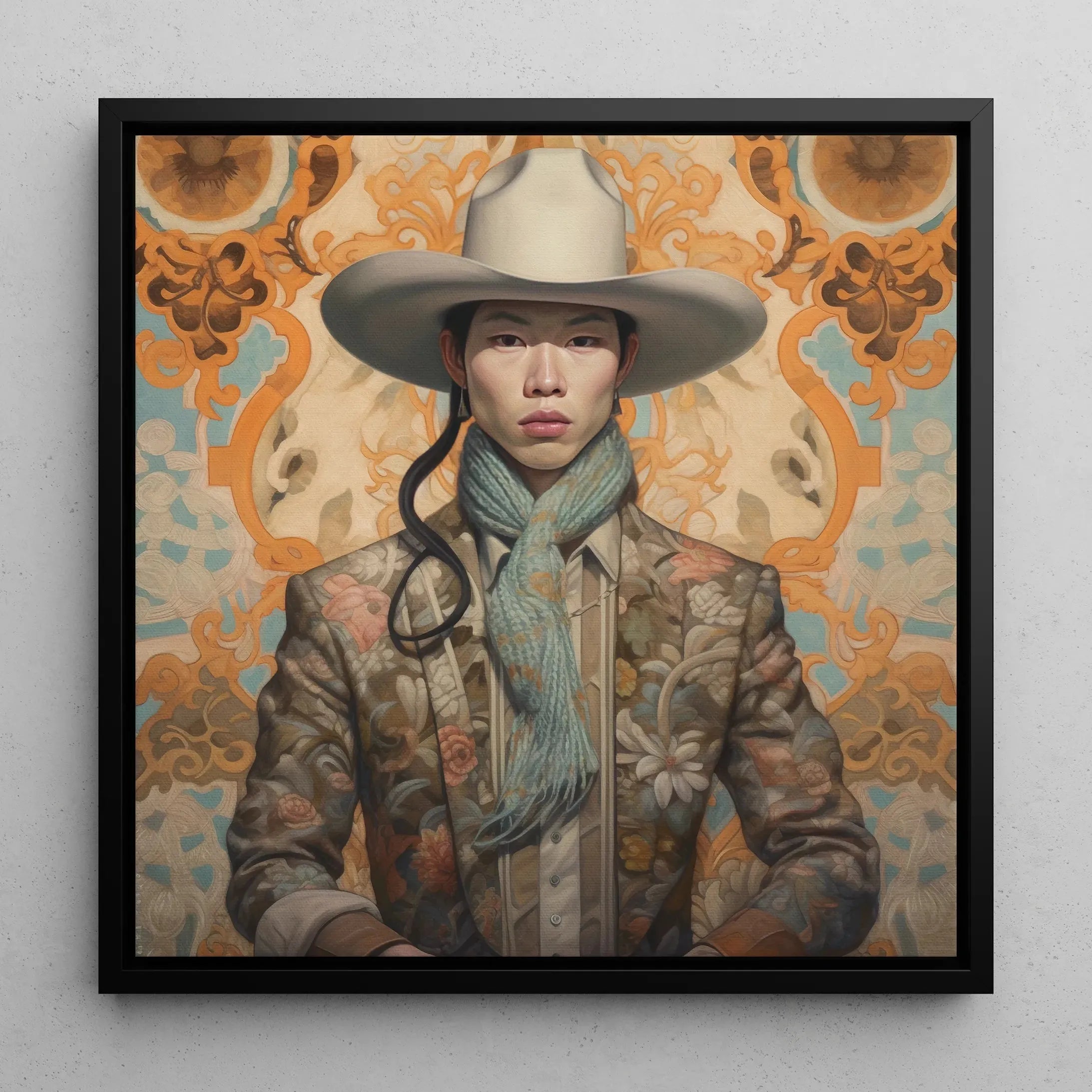 Baihu - Gay Chinese Cowboy Framed Canvas - Gaysian Queerart - 16’x16’ - Posters Prints & Visual Artwork - Aesthetic Art