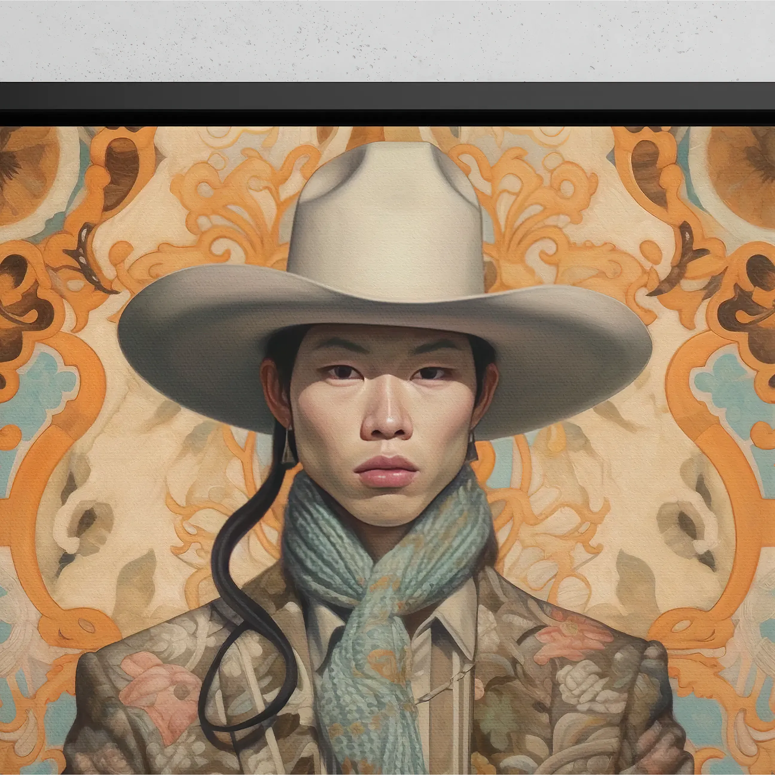 Baihu - Gay Chinese Cowboy Framed Canvas - Gaysian Queerart - Posters Prints & Visual Artwork - Aesthetic Art