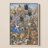 Balarama & Krishna Fighting the Enemy - Harivamsa Art Print / Canvas, 12x18’’ / 31x46cm / Natural Frame, Posters Prints Visual Artwork,