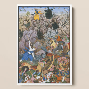 Balarama & Krishna Fighting the Enemy - Harivamsa Art Print / Canvas, 12x18’’ / 31x46cm / White Frame, Posters Prints Visual Artwork, Toby