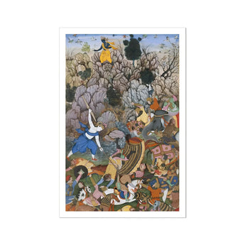 Balarama & Krishna Fighting the Enemy - Harivamsa Art Print / Canvas Intricate Battle Scene Figures Animals Harivamsa Art Print, Balarama