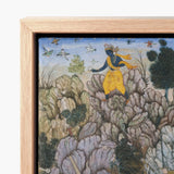 Framed Artwork Dark-skinned Figure Vibrant Yellow Blue Attire Harivamsa Art Print, Balarama Wields Pestle, Krishna Fighting Celestial