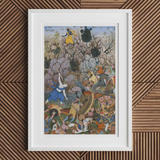 Balarama & Krishna Fighting the Enemy - Harivamsa Art Print, Framed Mughal Painting