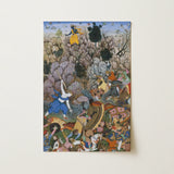 Balarama & Krishna Fighting the Enemy - Harivamsa Art Print / Canvas Vibrant Intricately Detailed Mughal-style Battle Scene, Wields Pestle,