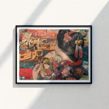 Black-framed Art Print Woman Traditional Attire Ornate Hair Silken Nape Aglow, Lacquered Pinned, Painted Clouds Convulse