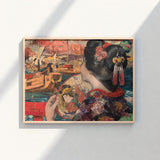 Framed Painting Woman Traditional Japanese Attire Intricate Hair Silken Nape Aglow, Lacquered Pinned, Painted Clouds Convulse