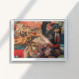 Framed Painting Woman Traditional Attire Intricate Hair Ornaments Silken Nape Aglow, Lacquered Pinned, Painted Clouds Convulse
