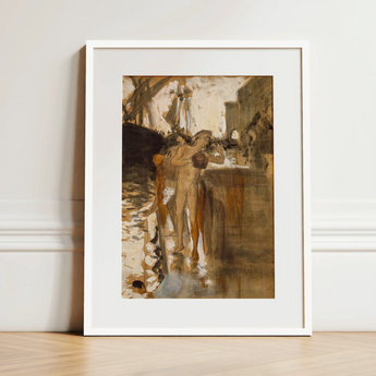 The Balcony Spain and Two Nude Bathers Standing on a Wharf - John Singer Sargent Art Print / Canvas, 12x16’’ / 31x41cm / White Frame