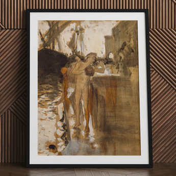 The Balcony Spain and Two Nude Bathers Standing on a Wharf - John Singer Sargent Art Print / Canvas, 24x32’’ / 61x81cm / Black Frame