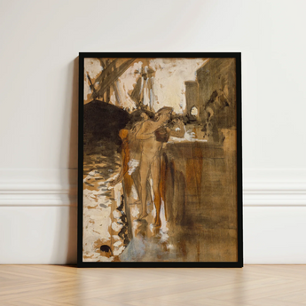 Framed Painting Black Frame Figures Earthy Tones Brown Two Nude Bathers, Standing, John Singer, Sargent
