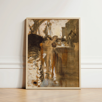 Framed Painting Light Wood Frame Figures Earthy Tones Two Nude Bathers, Standing, John Singer, Sargent