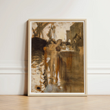 Framed Art Print Painterly Earth-toned Depiction Figures Outdoor Two Nude Bathers, Standing, John Singer, Sargent