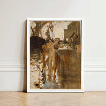 Framed Artwork White Frame Impressionistic Painting Earthy Tones Two Nude Bathers, Standing, John Singer, Sargent
