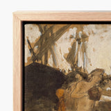 Rustic Wooden-framed Canvas Painting Impressionistic Scene Earthy Tones Two Nude Bathers, Standing, John Singer, Sargent