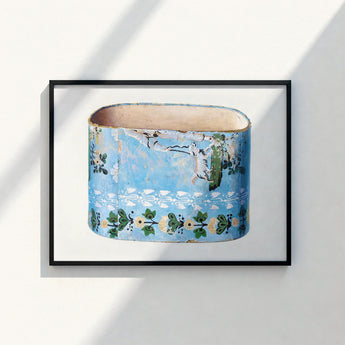Vintage-style Blue Ceramic Vase Hand-painted Floral Bird Motifs Charles Caseau Decorative, Captivating Bandbox Print, Bygone Era