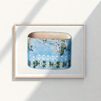 Vintage-style Blue Ceramic Planter Floral Bird Motifs Distressed Charles Caseau Decorative, Captivating Bandbox Print, Bygone Era