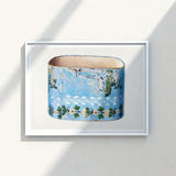 Vintage Blue Ceramic Planter Floral Bird Motifs Distressed Charles Caseau Decorative, Captivating Bandbox Print, Bygone Era