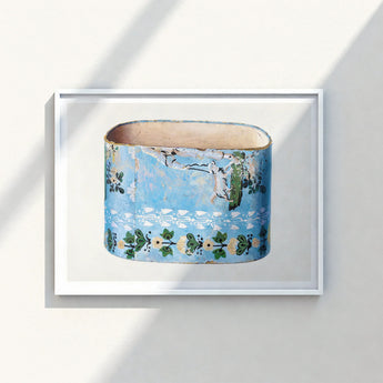 Vintage Blue Ceramic Planter Floral Bird Motifs Distressed Charles Caseau Decorative, Captivating Bandbox Print, Bygone Era