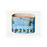 Bandbox - Charles Caseau Decorative Art Print, Vintage Blue Oval Tin Box Floral Decorative Pattern