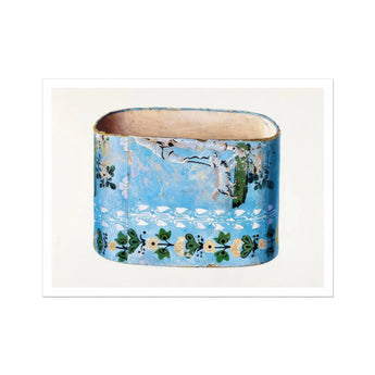 Bandbox - Charles Caseau Decorative Art Print, Vintage Blue Oval Tin Box Floral Decorative Pattern