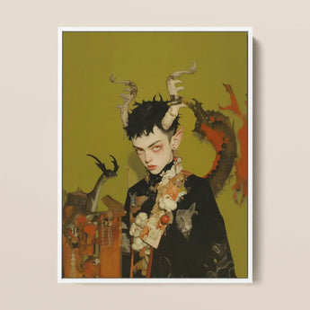 Baphomet’s Bastard - Stampa artistica gay di demone / Tela, 12x16’’ / 31x41cm / Cornice bianca, Poster, stampe e arte visiva, Toby Leon