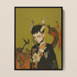 Baphomet’s Bastard - Gay Demon Art Print / Canvas Black-framed Artwork Stylized Portrait Ethereal Figure Antler-like Horns Gay Demon Child,