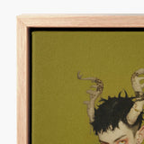 Framed Canvas Artwork Stylized Portrait Dark Hair Pale Gay Demon Child, Twisted Offspring, Shadowy Folds