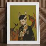 Baphomet’s Bastard - Gay Demon Art Print / Canvas White Framed Poster Dark Figure Green Background Gay Demon Child, Twisted Offspring,