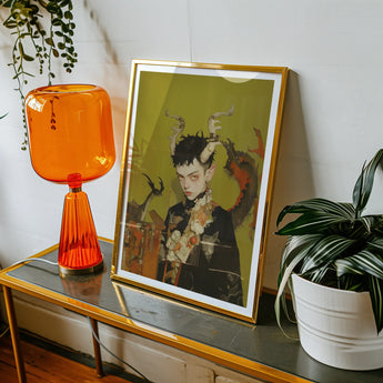 Baphomet’s Bastard - Gay Demon Art Print, 18x24’’ / 46x61cm / Unframed, Framed Artistic Portrait Dark Figure Greenish Background