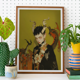 Baphomet’s Bastard - Gay Demon Art Print, Framed Artwork Fantastical Horned Figure Otherworldly Appearance Golden