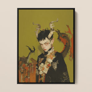 Baphomet’s Bastard - Gay Demon Framed Canvas, 12x16’’ / 31x41cm / Black Floating Frame, Framed Fantasy Portrait