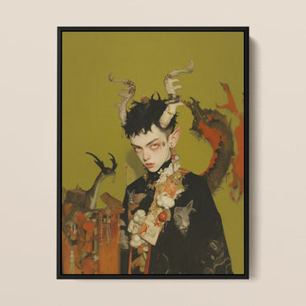Baphomet’s Bastard - Gay Demon Framed Canvas, 12x16’’ / 31x41cm / Black Floating Frame, Framed Fantasy Portrait