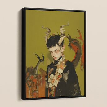 Baphomet’s Bastard - Gay Demon Framed Canvas, Framed Painting Fantasy Character Horns Pointed Ears