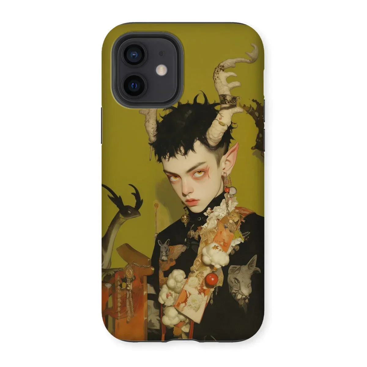 Baphomet’s Bastard - Gay Demon Iphone Case, 12 / Matte, Phone Case Stylized Portrait Figure Horns Floral Adornments