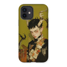 Baphomet’s Bastard - Gay Demon Iphone Case, 12 / Matte, Phone Case Stylized Portrait Figure Horns Floral Adornments