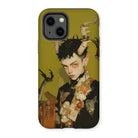 Baphomet’s Bastard - Gay Demon Iphone Case, 13 / Matte, Phone Case Stylized Portrait Figure Horns Floral Elements