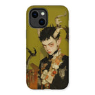 Baphomet’s Bastard - Gay Demon Iphone Case, 14 Plus / Matte, Phone Case Stylized Fantasy Portrait Figure Horns Floral