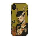 Baphomet’s Bastard Gay Demon Iphone Case, Xr / Matte, Phone Case Stylized Portrait Figure Horns Floral Elements
